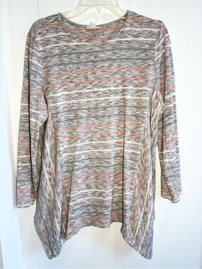 Pure Jill Tunic Top Gray and Coral Stripe Long Sleeve - j Jill j.jill